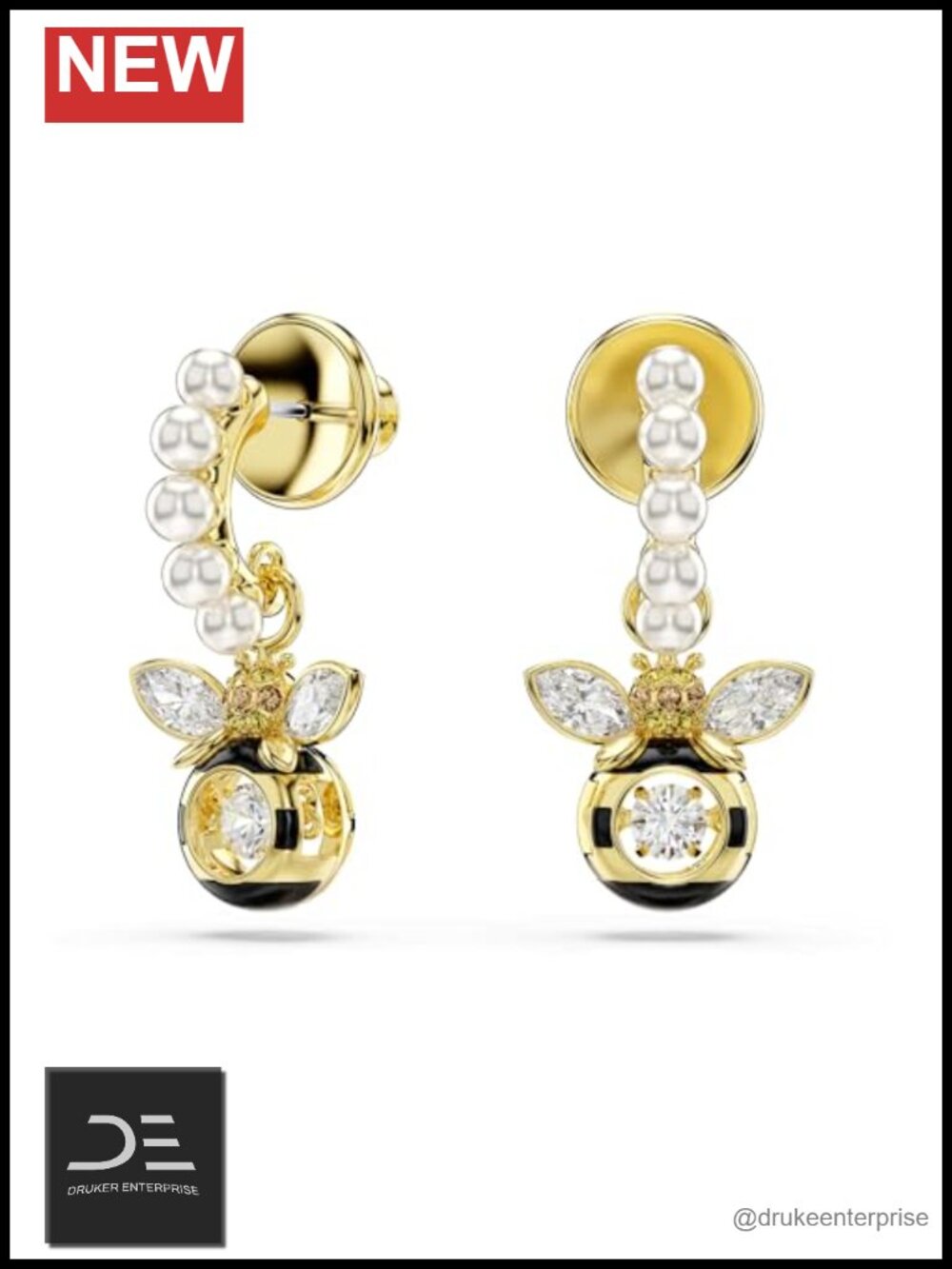 Crystal Drop Earrings Bee Gold-Tone Plated 1/2 Inch